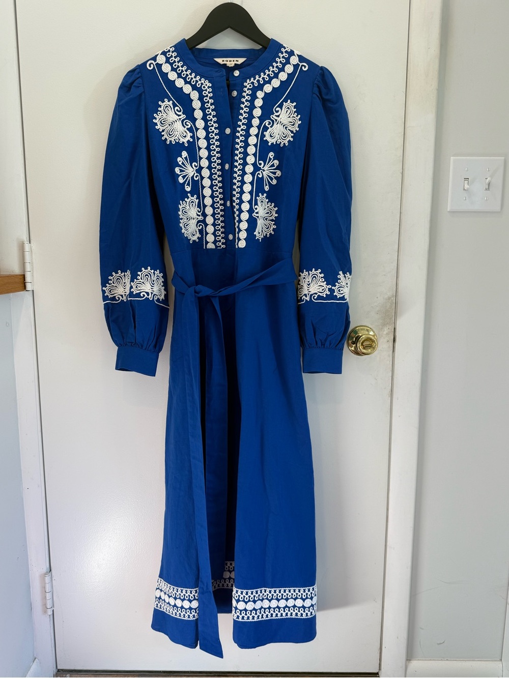 Boden Royal Blue Embroidered Maxi Dress with Tie WaistNWOT